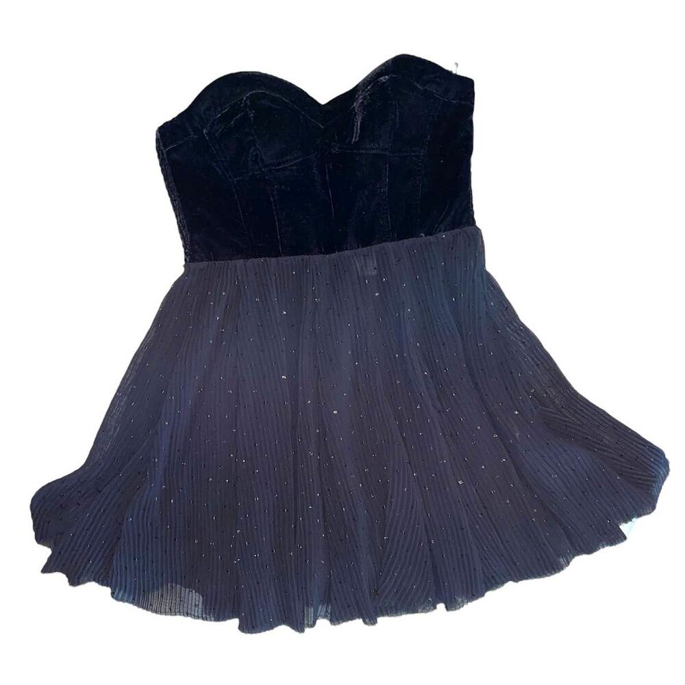 Zara Black Strapless Velvet Corset Sparkle Mesh Skirt Mini Dress M